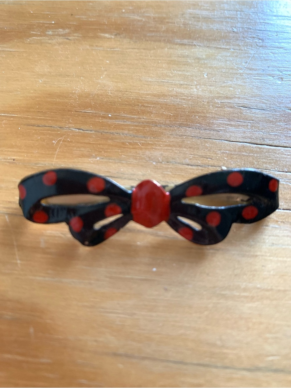 Vintage 1940s 1950s Metal Enamel Polka Dot Bow Hair Clip Barrette